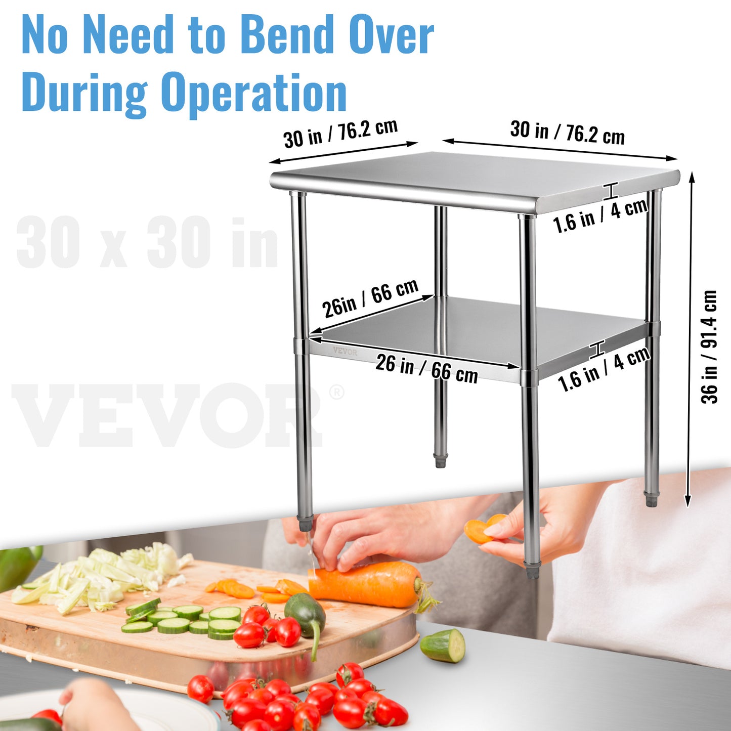 RVS Werktafel – Roestvrijstalen Werkbank – Metaaltafel – Stalen Werktafel – Keukentafel – Verstelbare Poten – Draagkracht 363 kg – 30 x 30 x 36 Inch
