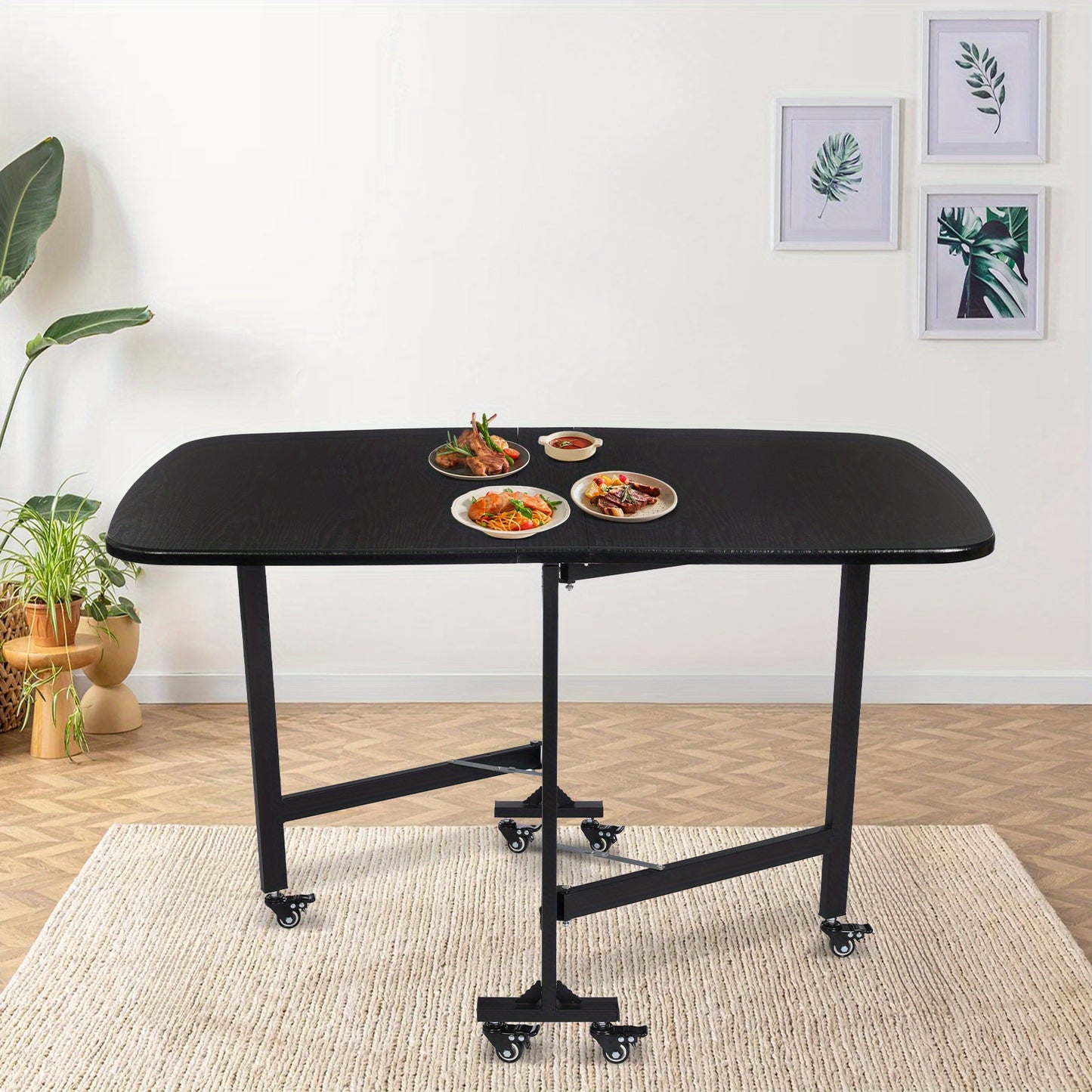 Inklapbare Tafel – Vouwtafel – Opklapbare Tafel – Verrijdbare Tafel – Bijzettafel – Modern – Compact Design met 6 Zwenkwielen en Draagvermogen tot 100 kg