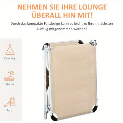 Tuinligstoel – Ligbed – Tuinstoel – Relaxstoel – Zonnebed – 5-stand Verstelbaar – Beige Mesh Met Donsvulling