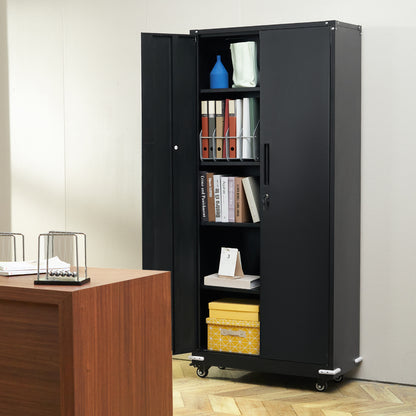 Opbergkast – Stellingkast – Opbergrek – Metalen Kast – Lockerkast – Verstelbare Planken – Met Wieltjes – Zwart – 190 cm Hoog – Max 90 kg Per Plank