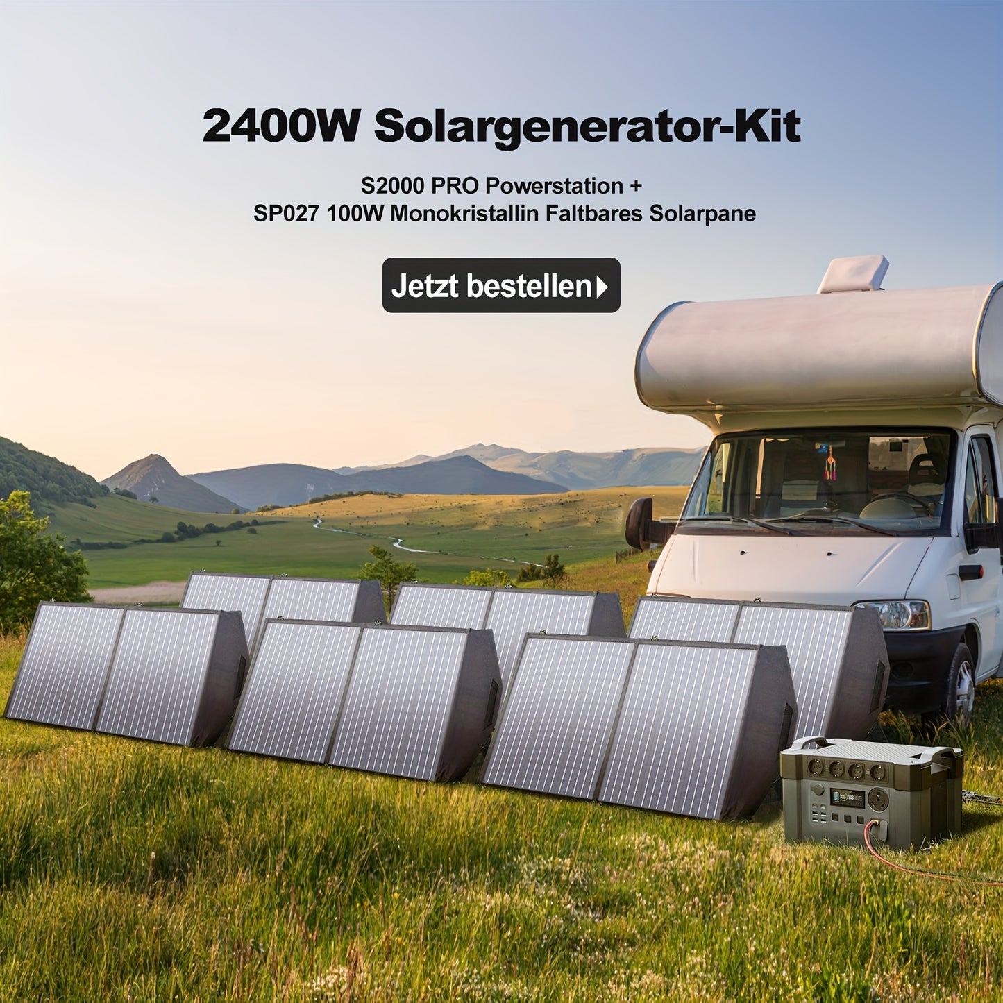Powerstation – Mobiele Generator – Draagbare Accu – Noodstroomvoorziening – Zonnepaneel – 1500Wh Capaciteit – 2400W Continu Vermogen