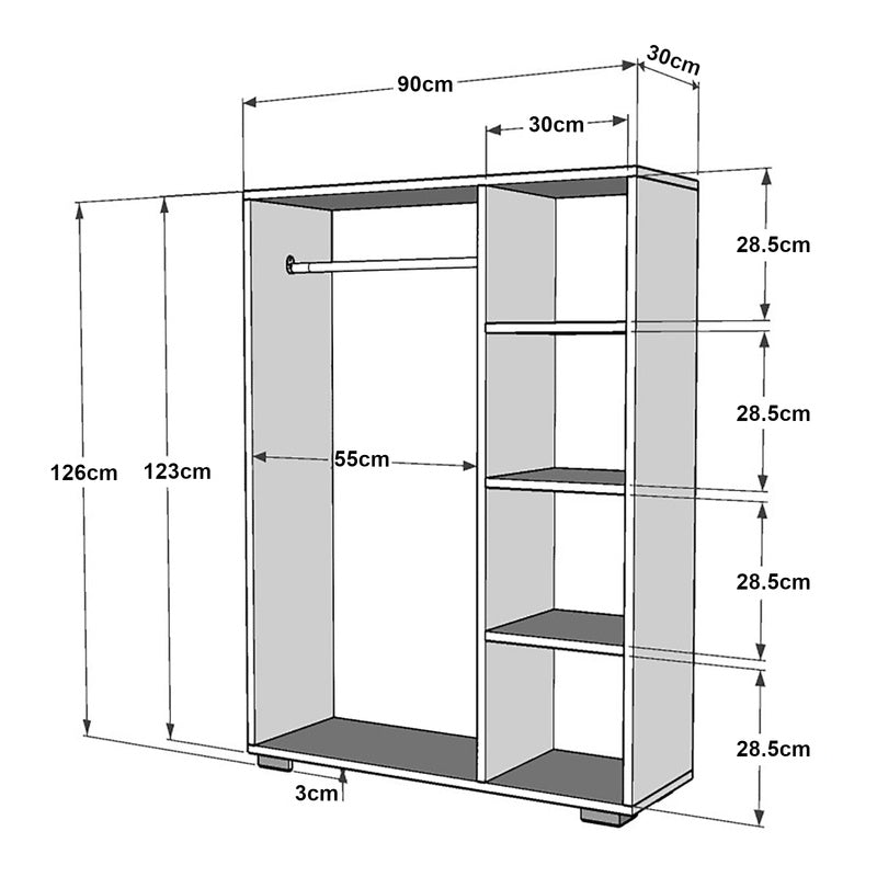 Kledingkast – Garderobekast – Kleerkast – Opbergkast – Dichte Kast – Antraciet – Compact 126x90x30 cm – Stevig Spaanplaat met Kledingstang