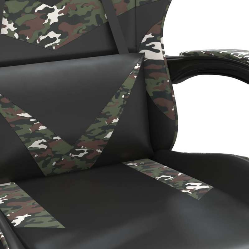 Swivel Gaming Chair in Black Faux Leather And Camouflage.