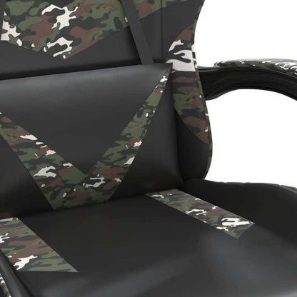 Swivel Gaming Chair in Black Faux Leather And Camouflage.