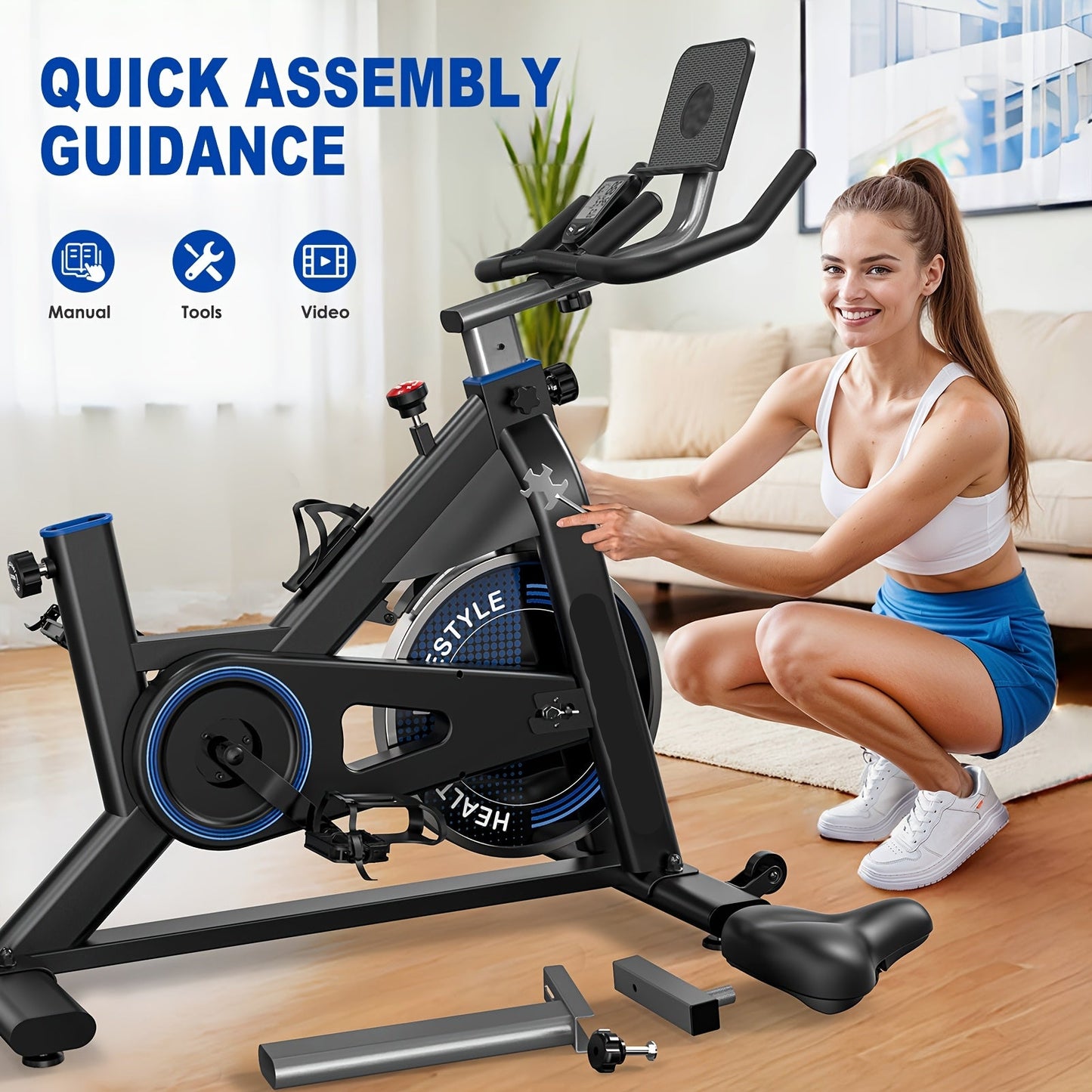 Indoor Cycling Bike – Hometrainer – Fitnessfiets – Stationaire Fiets – Binnenfiets – Stalen Frame – Magnetische Weerstand - Zwart - QUORE