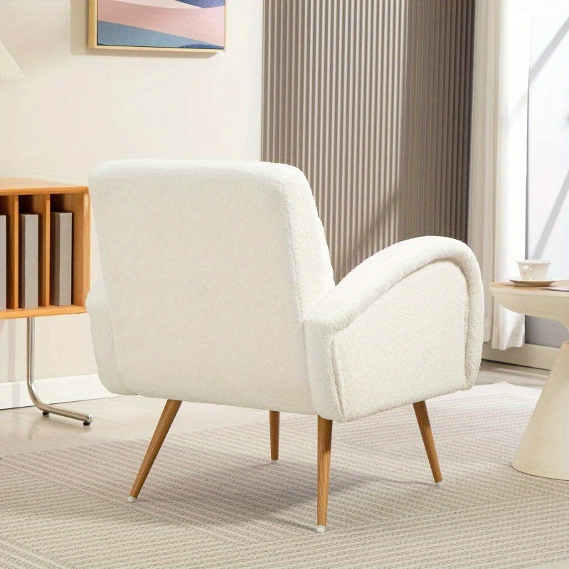 Living Room Armchair, Recliner, Fleece Cover, Armchair with Lumbar Cushion, Reading Armchair, Upholstered Seat for Living Room And Bedroom, Modern Armchair with High Backrest, Balcony, Fabric And Wooden Slats, Load Capacity U
