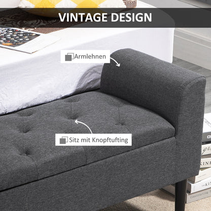 Opbergbank – Zitbank – Opslagbank – Banken – Poef – Linnen Bekleding – Houten Poten – 130 kg Draagvermogen – 116x44x58 cm – Donkergrijs