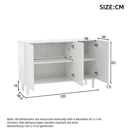 Sideboard – Dressoir – Opbergkast – Kast – Kasten – Wit MDF – 120 x 38,5 x 79 cm – Verstelbare Planken & 16 cm Poten