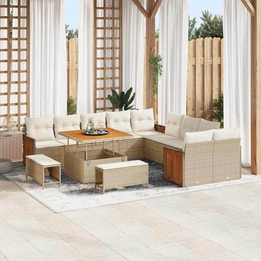Tuinbank – Buitenbank – Loungeset – Tuinmeubilair – 5-zits – Weerbestendig Poly Rattan – Acaciahouten Frame – Inclusief Weerbestendige Kussens