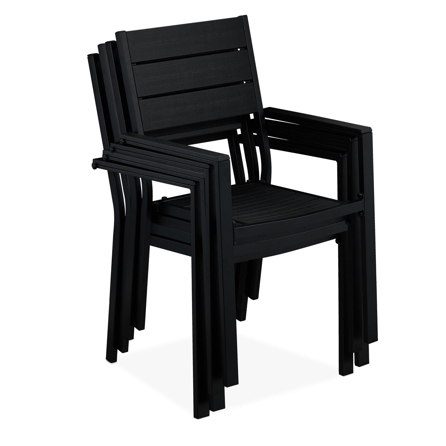 Tuinstoelen – Buitensstoel – Balkonstoel – Terrasstoel – Tuinmeubelstoel – Set Van 4 – Zwart Met Houtlook – Weerbestendig Staal En HDPE