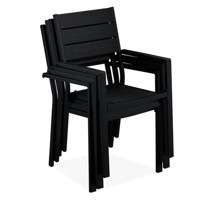 Tuinstoelen – Buitensstoel – Balkonstoel – Terrasstoel – Tuinmeubelstoel – Set Van 4 – Zwart Met Houtlook – Weerbestendig Staal En HDPE