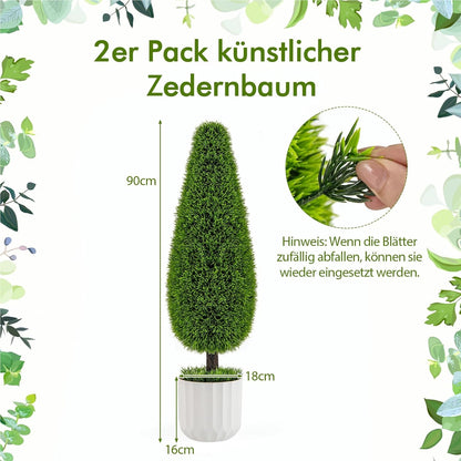 Kunstcipres – Kunstboom – Kunstplant – Sierplant – Kamerplant – Set Van 2 – 90 cm Hoog – Zonbestendig PE Materiaal