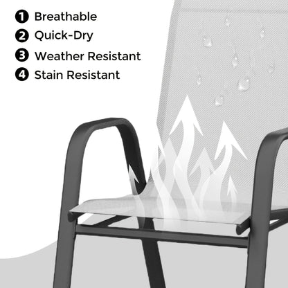 Tuinstoel – Tuinstoel – Stapelstoel – Terrasstoel – Eetstoel – Set van 4 – Metalen Frame – Ademend Textilene