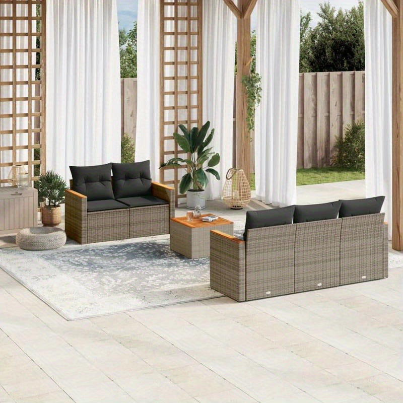 6-delige Tuinset – Loungeset – Balkonmeubels – Patioset – Rattan Tuinmeubilair – Comfortabele Kussens – Duurzaam Poly Rattan Grijs