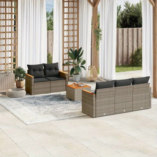 6-delige Tuinset – Loungeset – Balkonmeubels – Patioset – Rattan Tuinmeubilair – Comfortabele Kussens – Duurzaam Poly Rattan Grijs