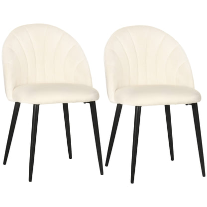 Eetkamerstoelen – Stoelen – Keukenstoelen – Fluwelen Stoelen – Scandinavische Stoelen – Set Van 2 – Crème Fluweel Bekleding – Zwart Metalen Onderstel