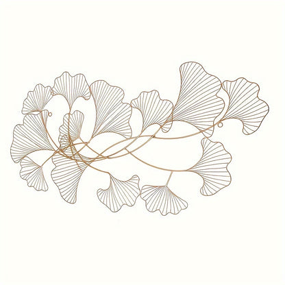 Wanddecoratie Ginkgo Bladeren – Muurkunst – Metalen Wandpaneel – Smeedijzeren Wandsculptuur – Woondecoratie – Handgemaakt – Duurzaam Smeedijzer – 119x57 cm