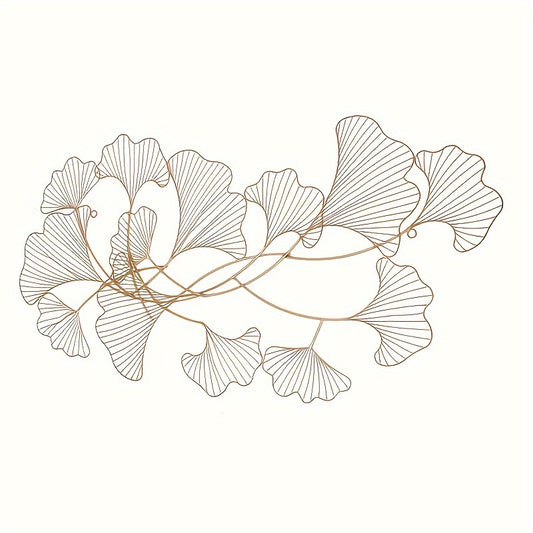 Wanddecoratie Ginkgo Bladeren – Muurkunst – Metalen Wandpaneel – Smeedijzeren Wandsculptuur – Woondecoratie – Handgemaakt – Duurzaam Smeedijzer – 119x57 cm