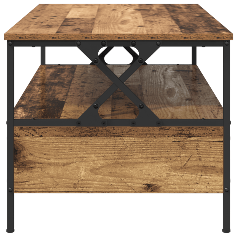 Salontafel – Bijzettafel – Woonkamertafel – Theetafel – Opbergtafel – Industrieel Design – Hardhout Old Wood – 100 x 51 x 45 cm – Lade en Extra Plank