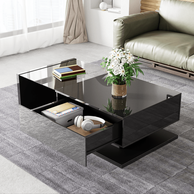 Coffee Table, High-Gloss Black. Side Tables, Coffee Tables with Glass And -Effect