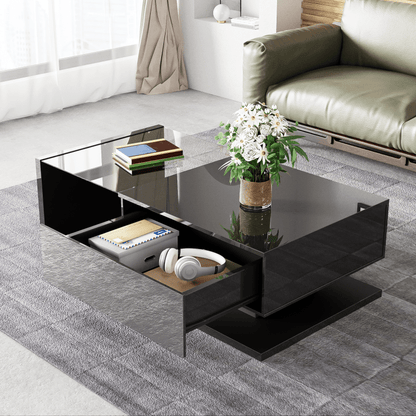 Coffee Table, High-Gloss Black. Side Tables, Coffee Tables with Glass And -Effect