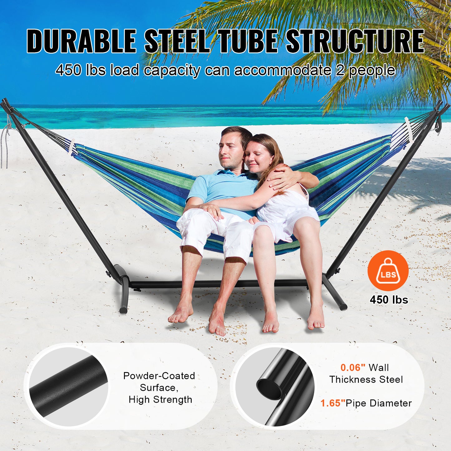 Hangmatstandaard – Hangmat Frame – Hammock Standaard – Staander Voor Hangmat – Stalen Frame – Verstelbare Hoogte – Draagbaar Met Draagtas – Geschikt Voor 10-13 Ft Hangmatten – Maximaal 205 kg Belastbaar
