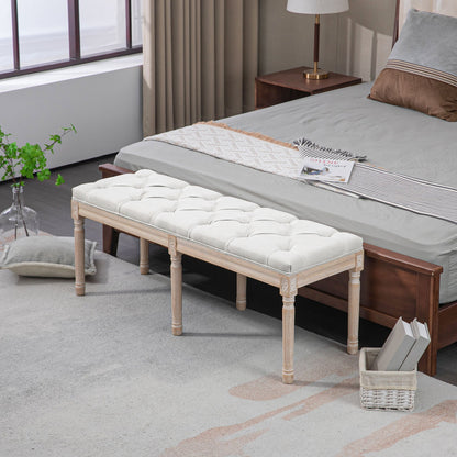Opbergbank – Zitbank – Halbank – Opbergkist – Bankje – Vintage Franse Stijl – Crème Stof – Houten Poten – 117x40x48 cm – Max. 120 kg draagvermogen