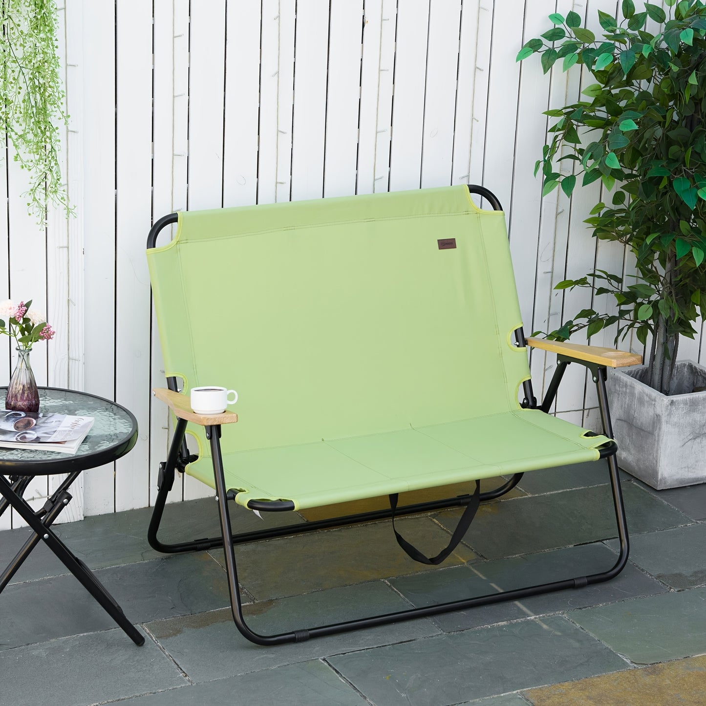 Outdoor Double Folding Camping Chair, Portable Garden Chair, Director Chair, Folding Chair with Cup Holder, Suitable for Outdoor Picnic, Hiking, Etc. Loading 160kg, Light Green, Hiking Gear, Picnic Chair, Spacesaving Chair, S