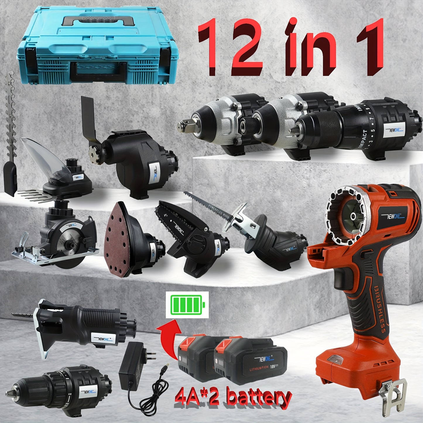 Accuboormachine – Schroefboormachine – Klopboormachine – Boormachine – Multitool – 18V Brushless Motor – 12-in-1 Accessoires Set