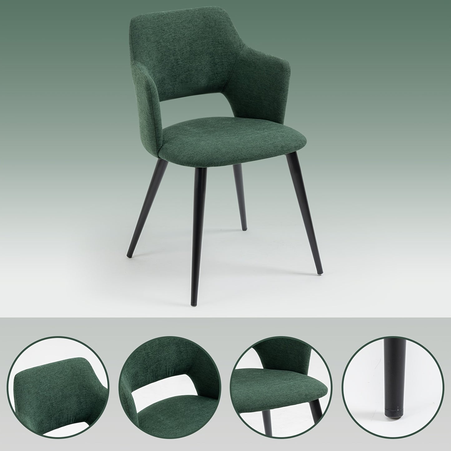 Eetkamerstoel – Stoel – Armstoel – Designstoel – Scandinavische Stoel – Groen – Ergonomisch Design – Zacht Polyester Met Stalen Frame