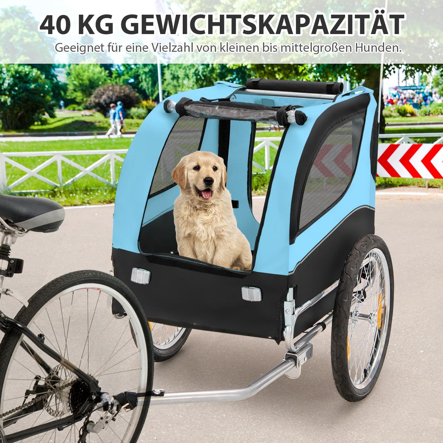 Fietskar Hond – Hondenfietskar – Hondenkar – Fietsaanhanger – Opvouwbaar – Maximaal 40 kg Draagvermogen – Stalen Frame Met Waterafstotende Oxford Stof – Veilig Met Reflectoren En Rode Vlag