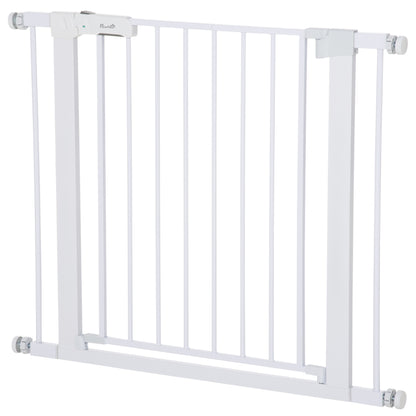 Traphekje – Babyhek – Kinderbeveiliging – Veiligheidspoortje – Speelhekje – Verstelbaar 75-96 cm – Metalen Wit – Automatisch Sluitend – Schroefloze Montage