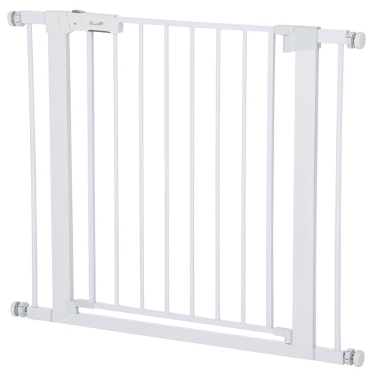 Traphekje – Babyhek – Kinderbeveiliging – Veiligheidspoortje – Speelhekje – Verstelbaar 75-96 cm – Metalen Wit – Automatisch Sluitend – Schroefloze Montage