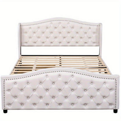 Polsterbett 140x200 cm – Gestoffeerd Bed – Tweepersoonsbed – Slaapbank – Guestbed – Met Metalen Frame – Tufted Hoofdbord – 2 Opberglades – Comfortabel & Stijlvol