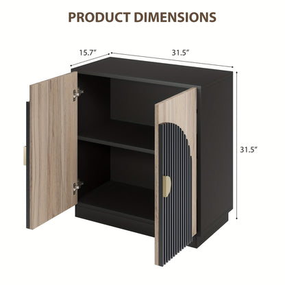 Dressoir – Buffetkast – Opbergkast – Ladekast – Wandkast – Zwart Fluted Design – Verstelbare Planken – Hout en Metaal – Compact 69 cm Hoog