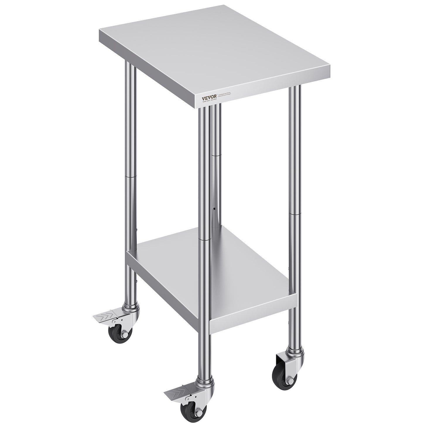RVS Werktafel – Werkbank – Inrichtingskast – Keukentafel – Werkbanktafel – Verstelbare Planken – 4 Zwenkwielen Met Remmen