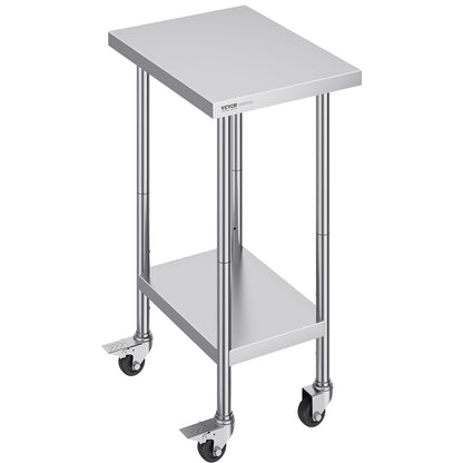 RVS Werktafel – Werkbank – Inrichtingskast – Keukentafel – Werkbanktafel – Verstelbare Planken – 4 Zwenkwielen Met Remmen