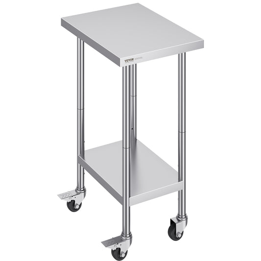 RVS Werktafel – Werkbank – Inrichtingskast – Keukentafel – Werkbanktafel – Verstelbare Planken – 4 Zwenkwielen Met Remmen