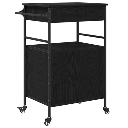 Kitchen Trolley in Black Oak – 56×43×89.5 cm, Processed Wood, Multi-Layer Storage, Rollable. Ideal for Kitchen, Dining Room. Seriously Textured, Sturdy, Durable, Practical, and Versatile