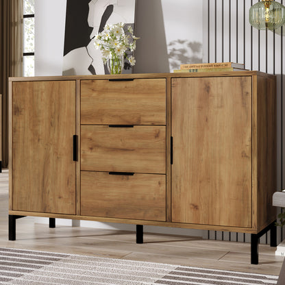 Dressoir – Kast – Opbergkast – Sideboard – Buffetkast – Donker Eiken – 120x40x76 cm – Verstelbare Planken – 3 Laden & 2 Deuren