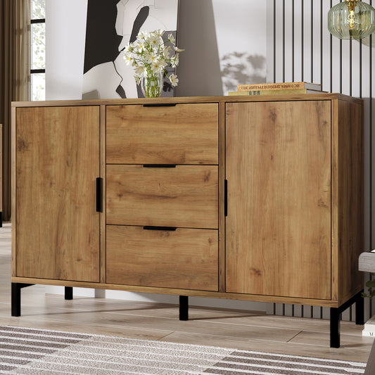 Dressoir – Kast – Opbergkast – Sideboard – Buffetkast – Donker Eiken – 120x40x76 cm – Verstelbare Planken – 3 Laden & 2 Deuren