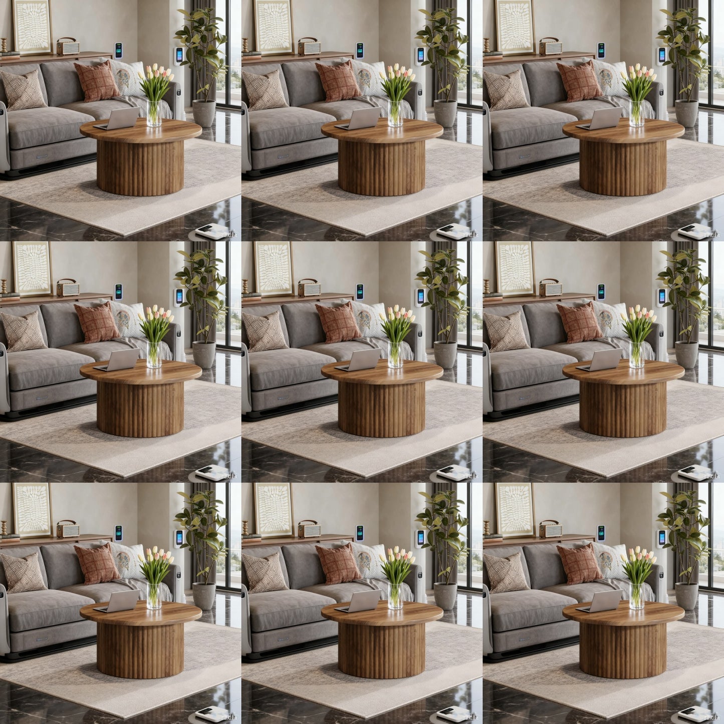 Salontafel – Woonkamertafel – Koffietafel – Bijzettafel – Ronde Tafel – Houtnerf Spaanplaat Tafelblad – Met Stabiel Metaal Onderstel – Ø80 cm – Ruimtebesparend Design