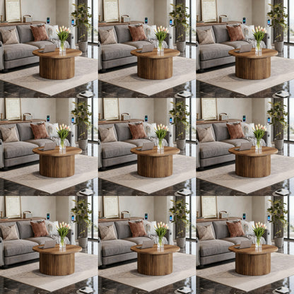 Salontafel – Woonkamertafel – Koffietafel – Bijzettafel – Ronde Tafel – Houtnerf Spaanplaat Tafelblad – Met Stabiel Metaal Onderstel – Ø80 cm – Ruimtebesparend Design
