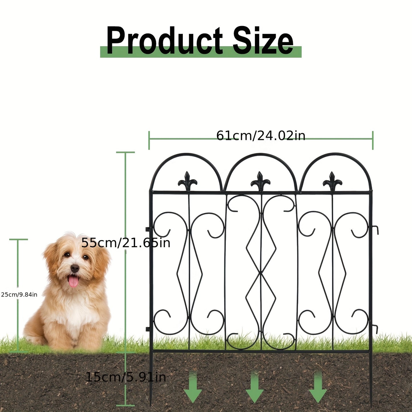Metalen Tuinhek – Tuinafscheiding – Border Schutting – Tuinpaneel – Grasdraad Afzetting – Modern Design – Zwart Gecoat Metaal – Weerbestendig 60 x 62 cm – Set Van 5 Panels