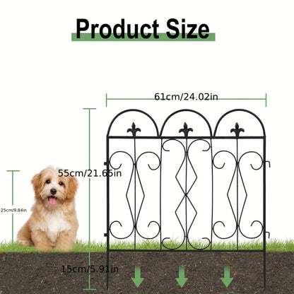 Metalen Tuinhek – Tuinafscheiding – Border Schutting – Tuinpaneel – Grasdraad Afzetting – Modern Design – Zwart Gecoat Metaal – Weerbestendig 60 x 62 cm – Set Van 5 Panels