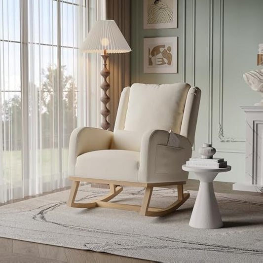 Relax Schommelstoel – Rocking Chair – Schommelstoel – Stoel – Lounge Stoel – Linnen Bekleding – Silent Glide – Memory Foam Kussen