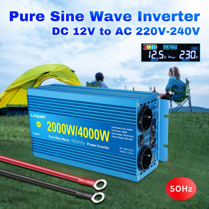 Omvormer 12V Naar 220V – Spanningomzetter – Power Inverter – Stroomomvormer – DC AC Converter – 2000W Continu / 4000W Piek – Zuivere Sinusgolf – LCD Display