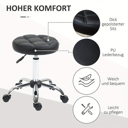 Draaistoel – Bureaustoel – Kantoostoel – Loungestoel – Kruk – Verstelbaar In Hoogte – 360° Draaibaar – Metaal Frame – Gestoffeerd Imitatieleer – Wieltjes – Ergonomisch