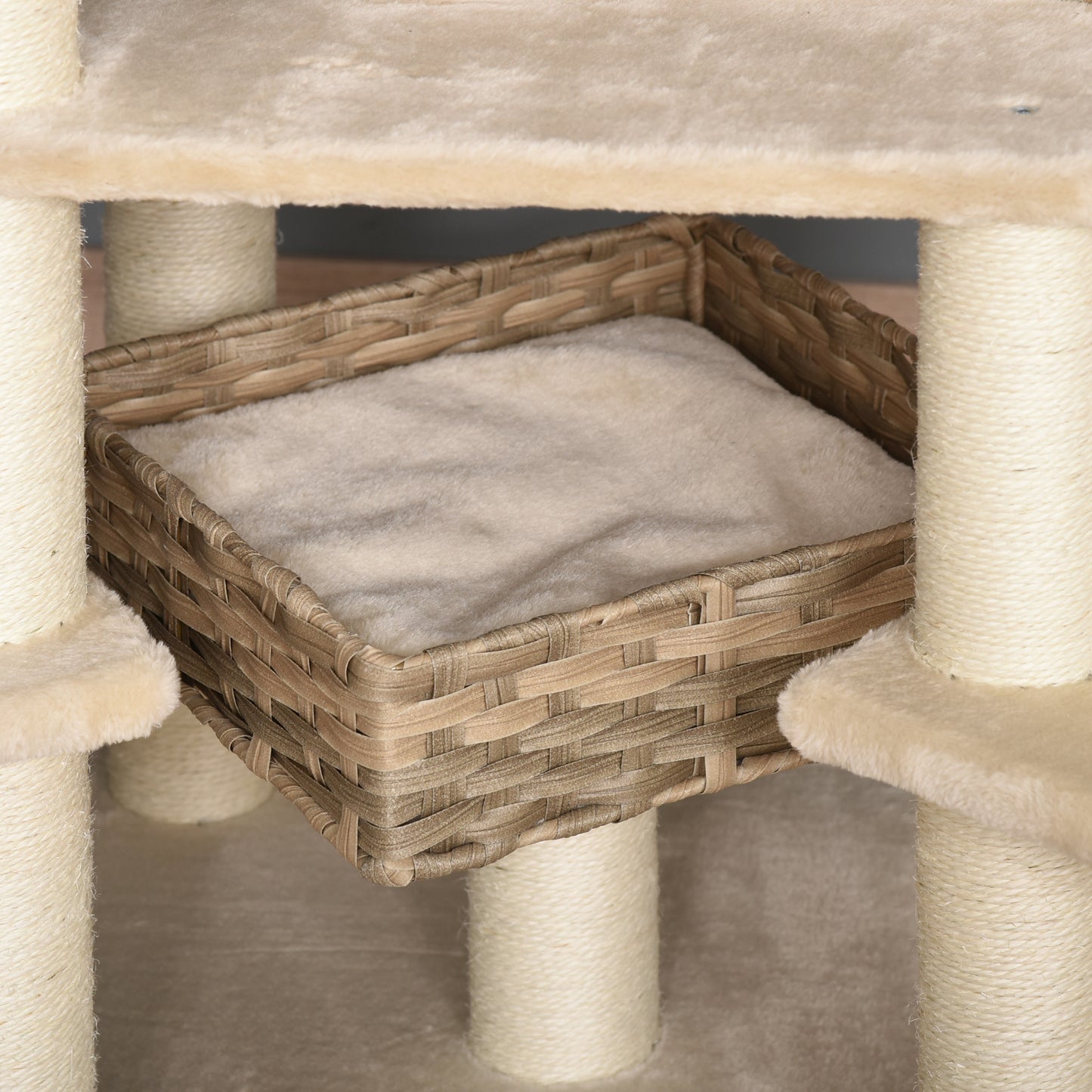 Krabpaal – Kattenboom – Kattenhuis – Krabmeubel – Kattentoren – Meerlaags Met Sisal En Kattenhol – Stevig E1 MDF 174 cm Hoog – Beige Bruin