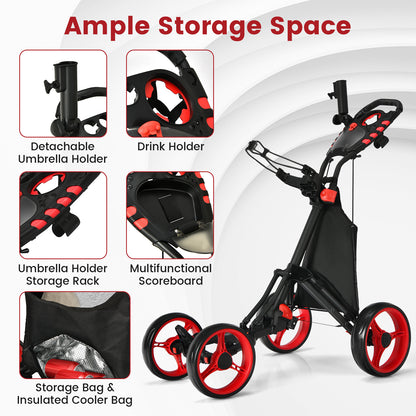 Golftrolley – Golfwagen – Golfkar – Golf Push Cart – Golf Caddy – Lichtgewicht Aluminium Frame – 4 Wielen Met Voetrem